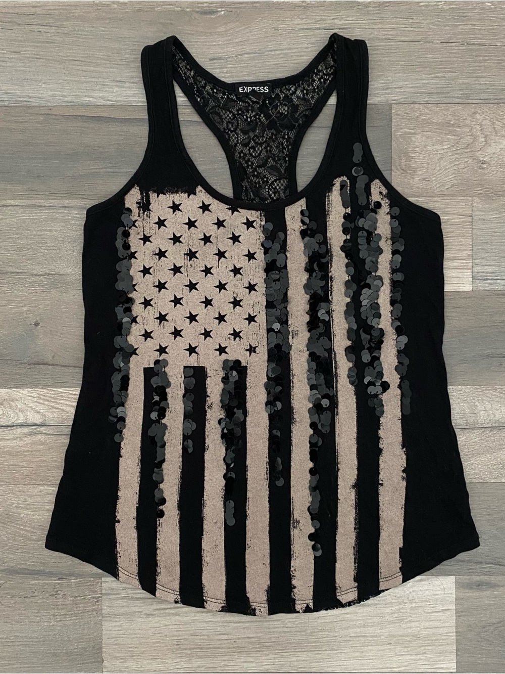 Y2k Express American Flag Sequin Tank Top XS Racerback Lace